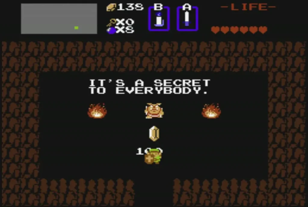 Secret cave under the Old Man where the Moblin gives Link 100 rupees for a secret