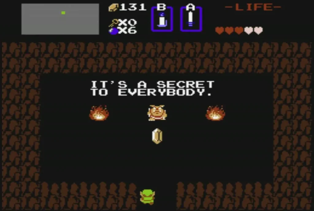 Secret cave with the Moblin who will give Link 30 rupees, Link's count at 131