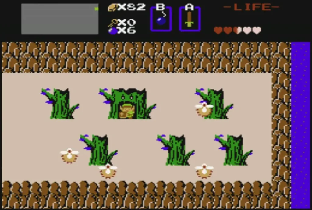 Link at the stairway under a moved Armos statue on the overworld Link at the stairway under a moved Armos statue on the overworld