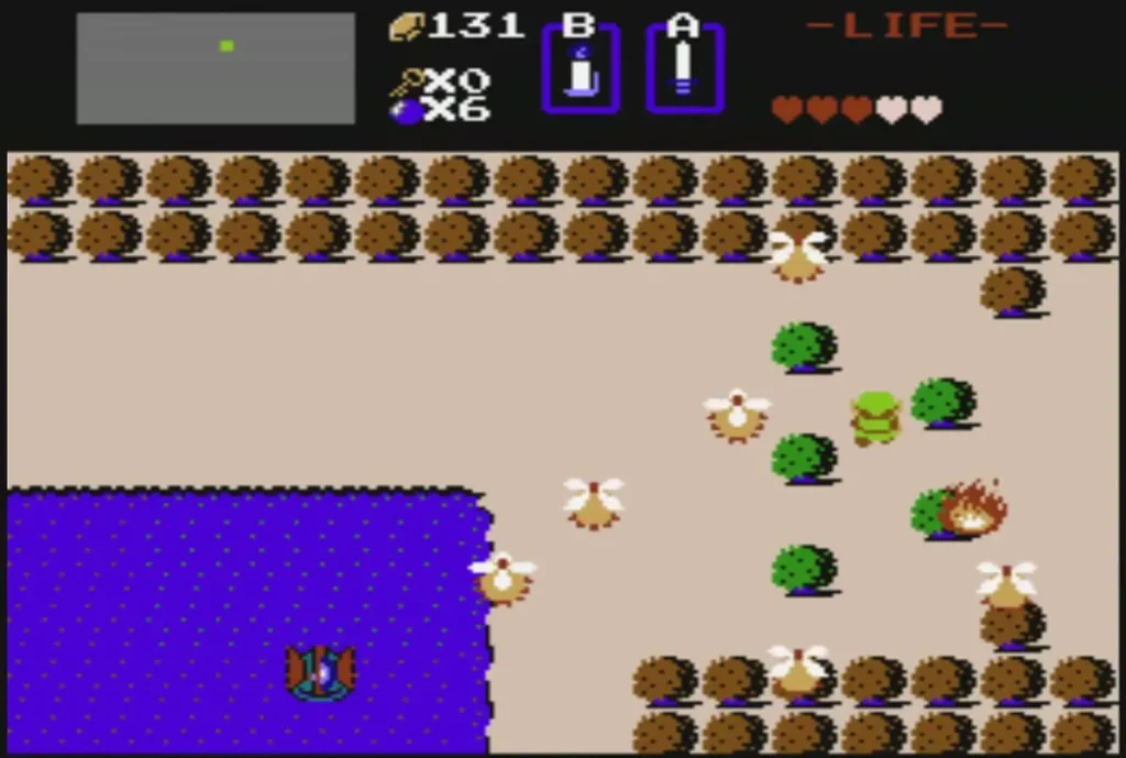 Fire burning a bush on the overworld while the candle sits in the B slot Fire burning a bush on the overworld while the candle sits in the B slot