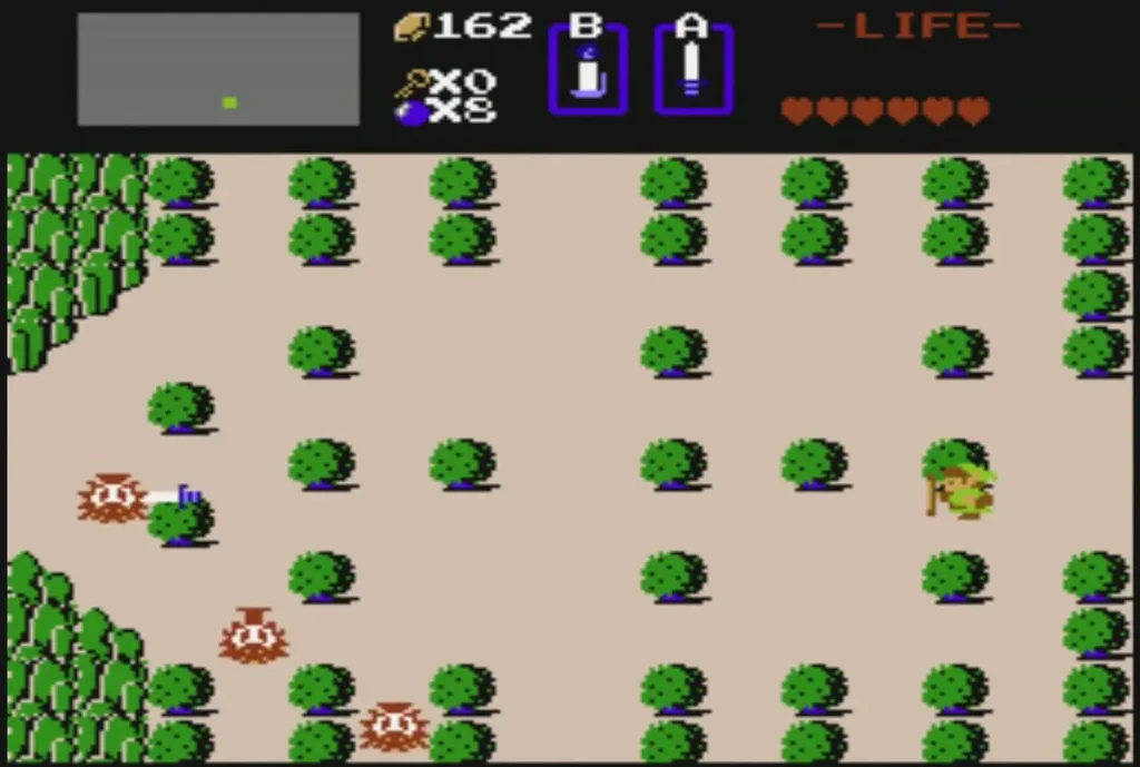 Forest clearing ringed by trees, with enemies on the sand Forest clearing ringed by trees, with enemies on the sand
