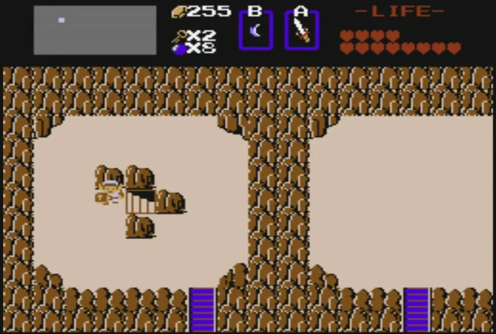 Link pushing a rock cluster that uncovers a staircase Link pushing a rock cluster that uncovers a staircase
