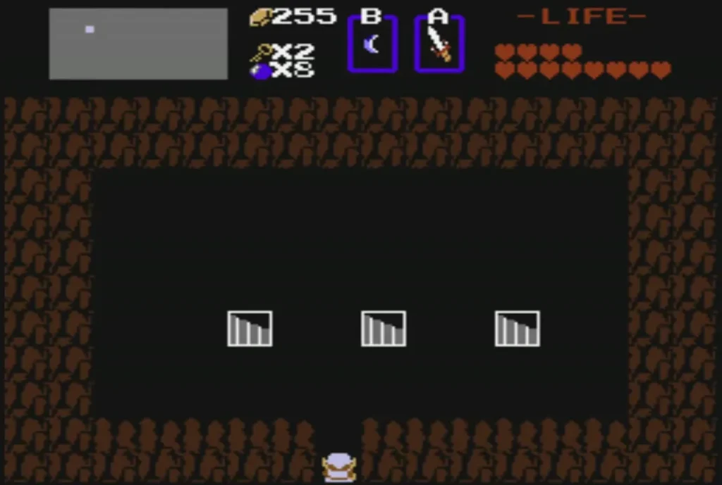 Dark cave with three staircases and an Old Man at the bottom Dark cave with three staircases and an Old Man at the bottom