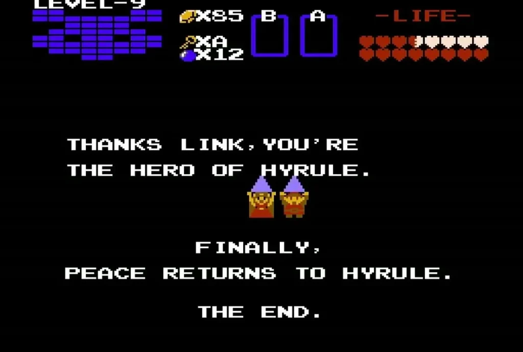 Closing message in the Second Quest ending that peace returns to Hyrule Closing message in the Second Quest ending that peace returns to Hyrule