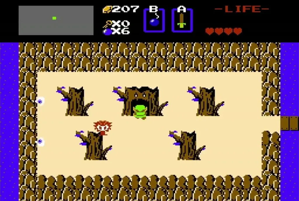 Link walking into the dead tree entrance of Level 1 Link walking into the dead tree entrance of Level 1