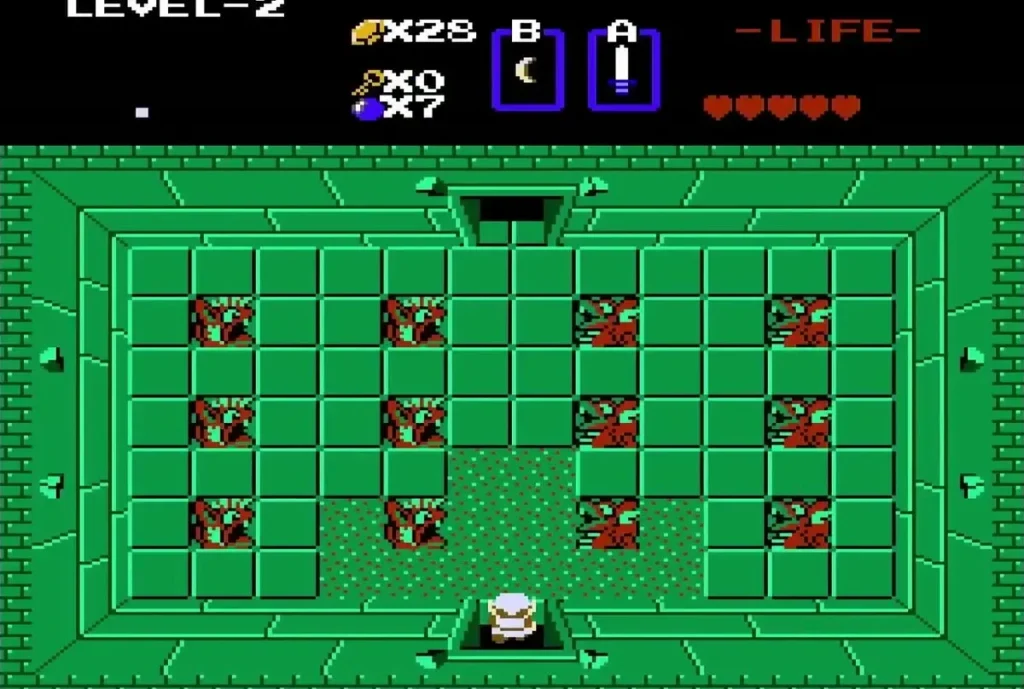 First room of Level 2 with its green floor and red blocks First room of Level 2 with its green floor and red blocks