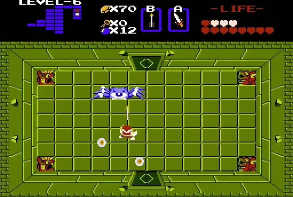 Link fighting Blue Gohma in the Level 6 boss room Link fighting Blue Gohma in the Level 6 boss room