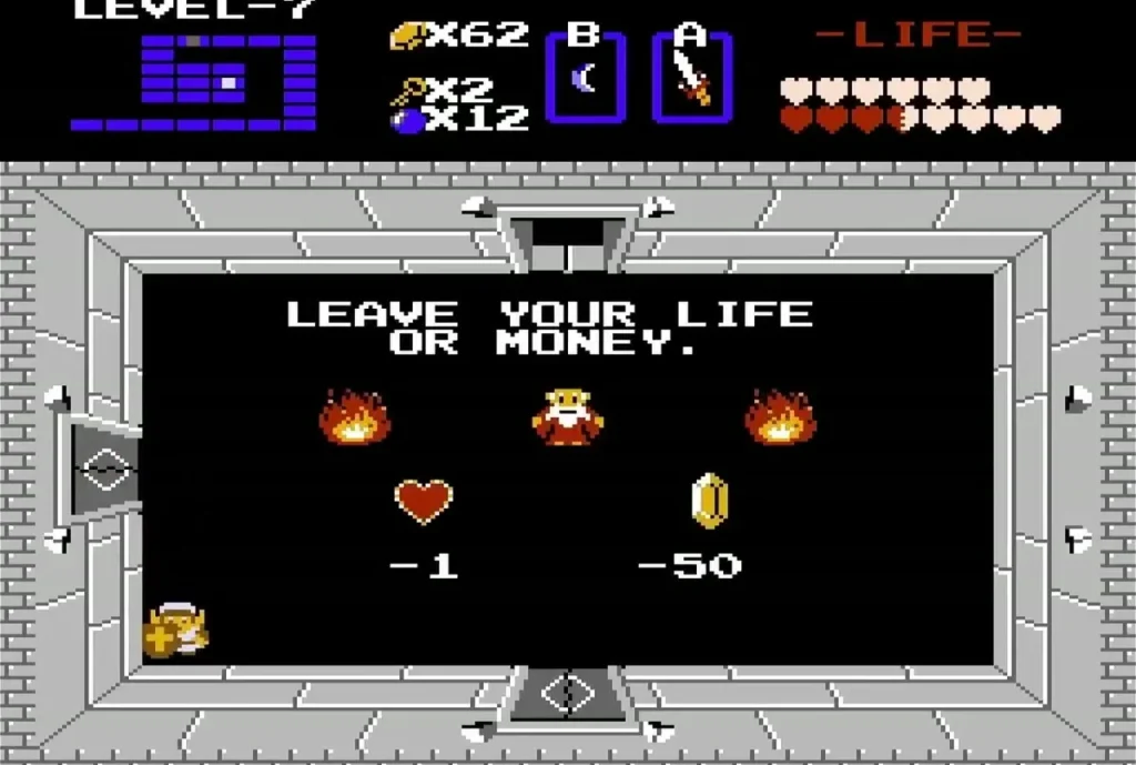 Old man in Level 7 offering a heart container or 50 rupees Old man in Level 7 offering a heart container or 50 rupees