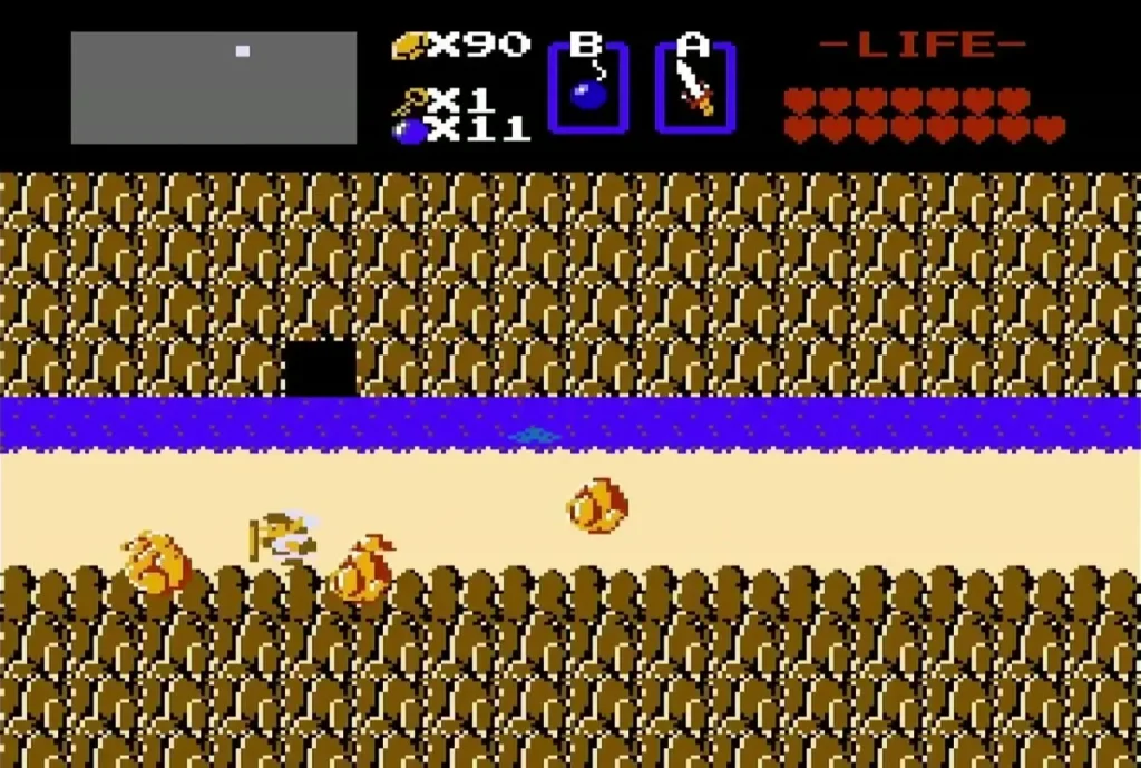 Dark cave opening in the cliff above the river, the way to Level 8 Dark cave opening in the cliff above the river, the way to Level 8