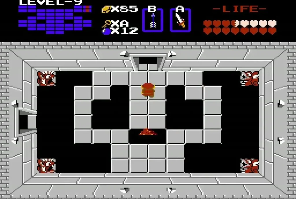 Link holding up the Triforce of Power in the Level 9 boss room Link holding up the Triforce of Power in the Level 9 boss room