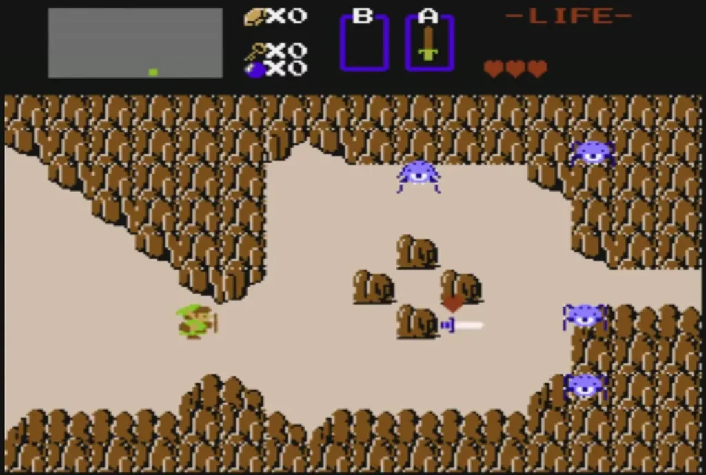 Brown rock hills and sand on the overworld, with wandering enemies Brown rock hills and sand on the overworld, with wandering enemies