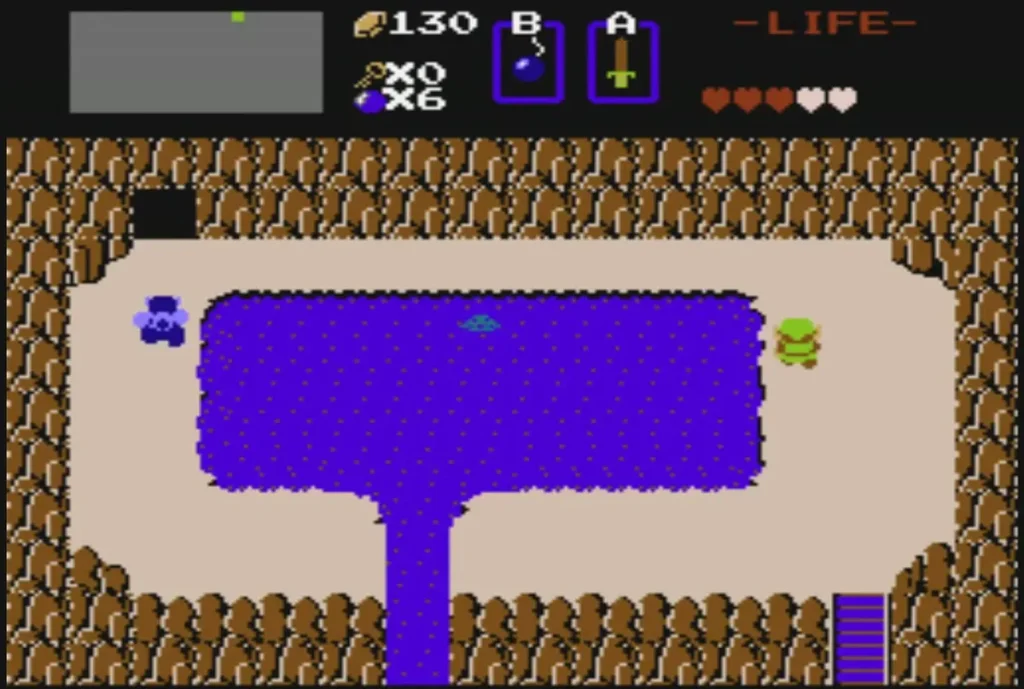Lake screen with a dark cave entrance in the top-left corner Lake screen with a dark cave entrance in the top-left corner