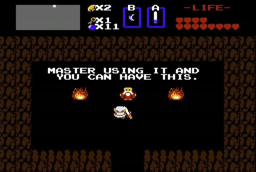Old man in the fire cave offering the Magical Sword Old man in the fire cave offering the Magical Sword