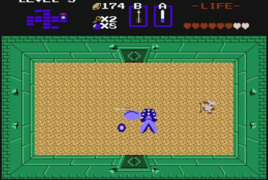 Link on the right side of the sand room while Manhandla attacks