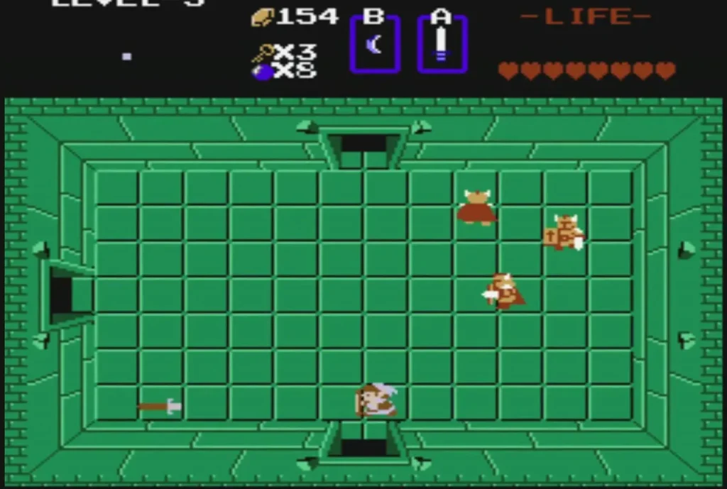 Armored knights in a green room while Link stands at the bottom door