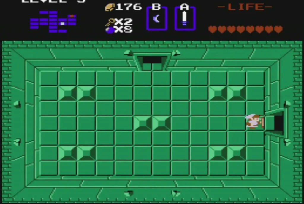 Link at the east door of the green room, heading right