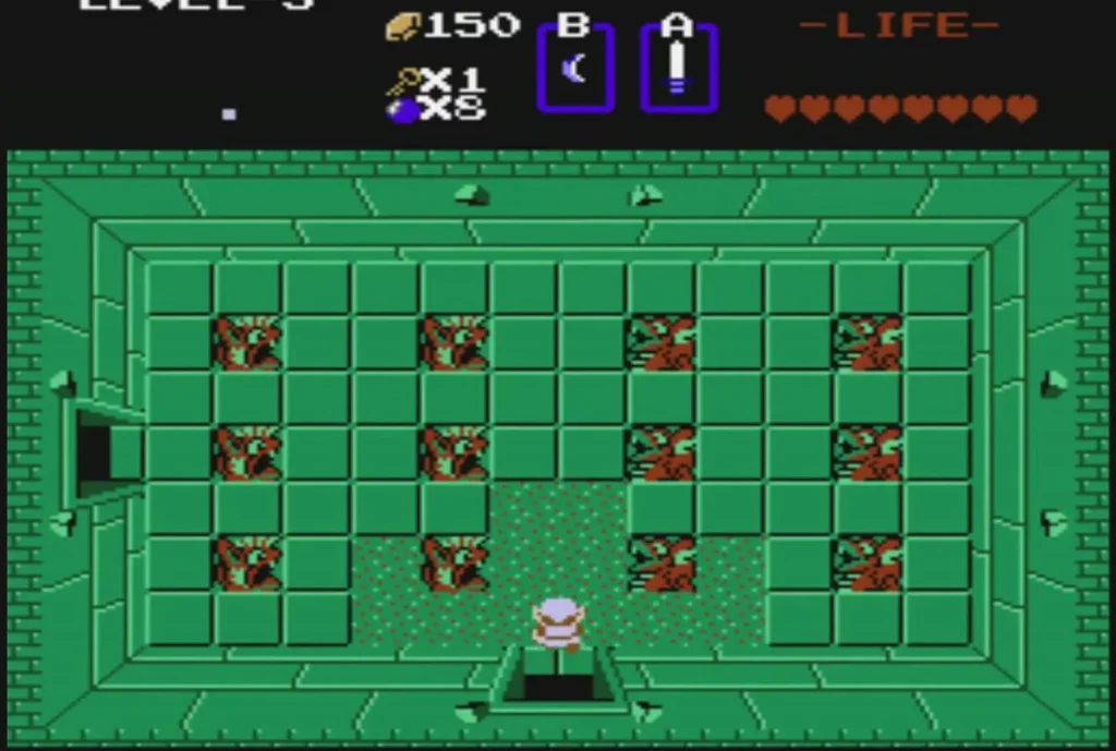 Link entering the first green room of Level 3, its floor now green