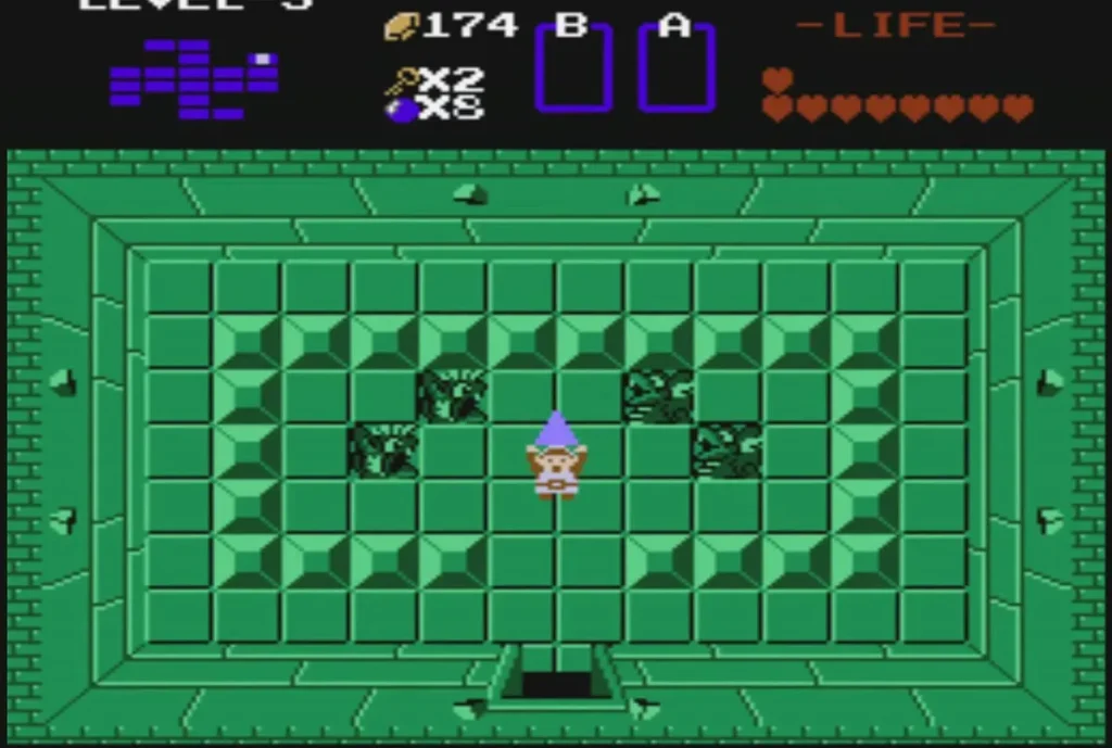 Link in the room above the boss room where the Triforce piece appears