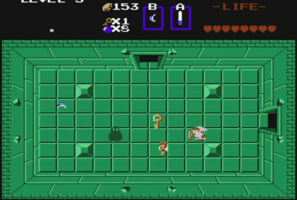 Link walking up to the small key in the centre of the same green room