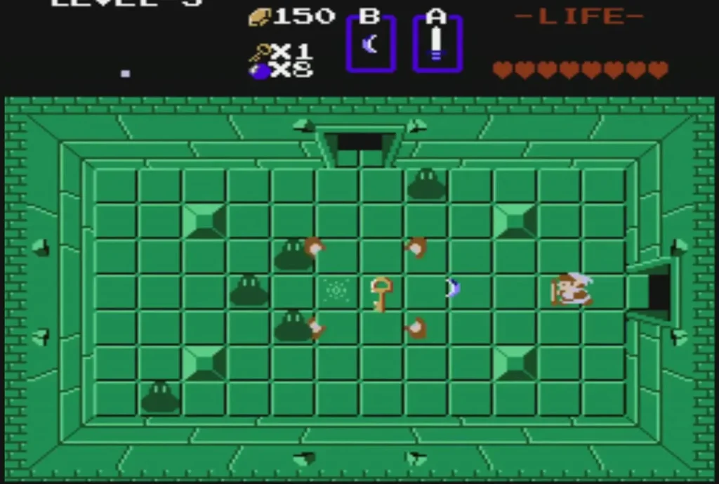 Small gold key on the floor of the green room left of the entrance, with green blobs and Keese nearby