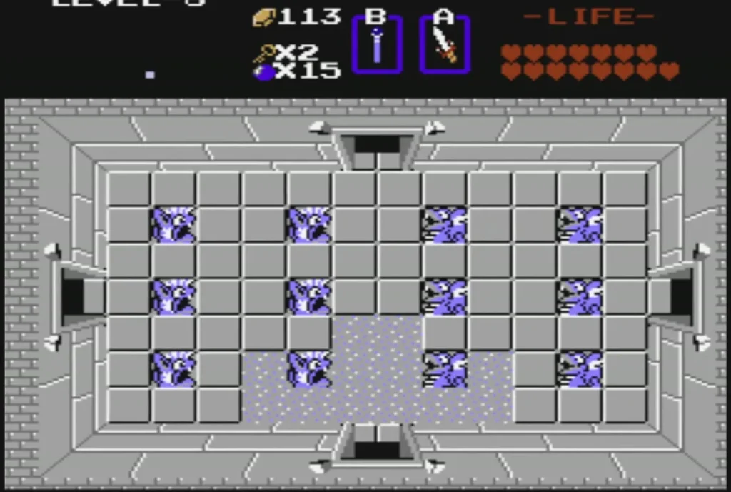 Level 8 entrance room with its top and bottom doorways open Level 8 entrance room with its top and bottom doorways open