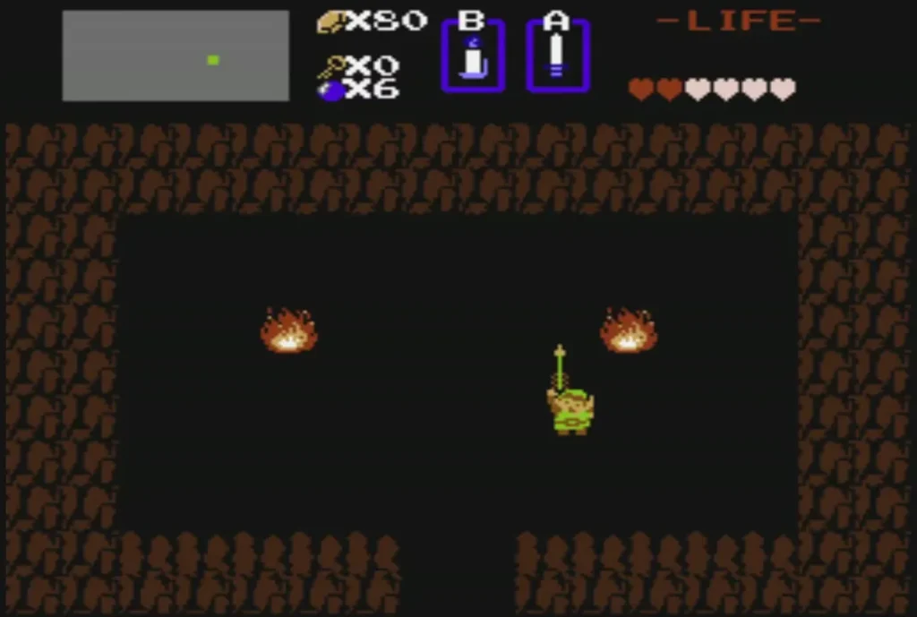 Link holding up the arrows overhead in the shop cave Link holding up the arrows overhead in the shop cave