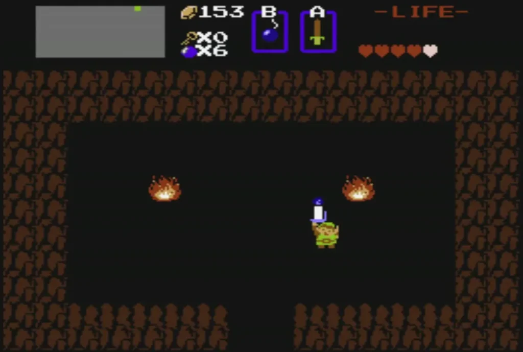 Link holding up the Blue Candle after buying it in a shop cave Link holding up the Blue Candle after buying it in a shop cave
