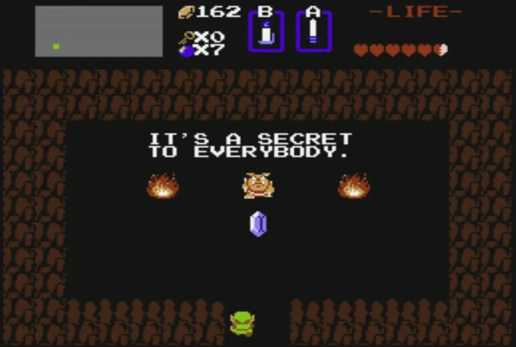 Secret cave with the same sign and a rupee in front of the figure, rupees at 162 Secret cave with the same sign and a rupee in front of the figure, rupees at 162