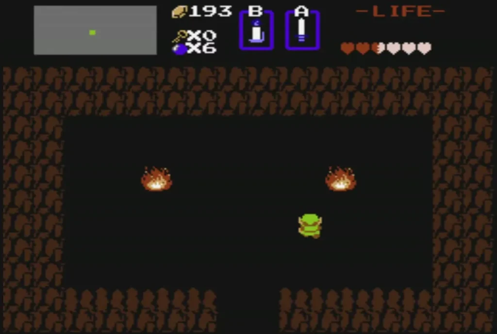 Link back in the take-any-one cave after taking the Heart Container Link back in the take-any-one cave after taking the Heart Container