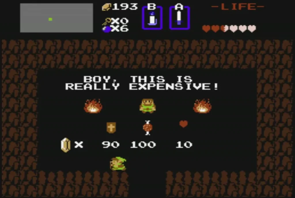 Hidden shop board listing a Magical Shield for 90, Monster Bait for 100 and a heart for 10 Hidden shop board listing a Magical Shield for 90, Monster Bait for 100 and a heart for 10