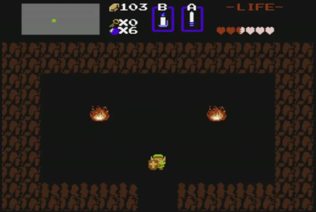Empty hidden shop cave after the shield purchase, rupees down to 103 Empty hidden shop cave after the shield purchase, rupees down to 103