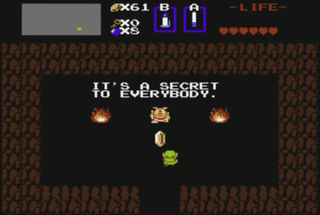 Secret cave with the same sign and a rupee in front of the figure, rupees at 61 Secret cave with the same sign and a rupee in front of the figure, rupees at 61