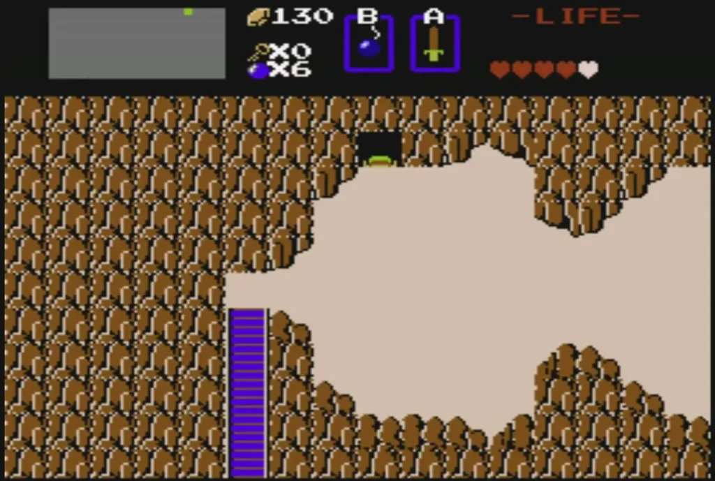 Overworld near a cave entrance with 130 rupees in the HUD after the candle purchase Overworld near a cave entrance with 130 rupees in the HUD after the candle purchase
