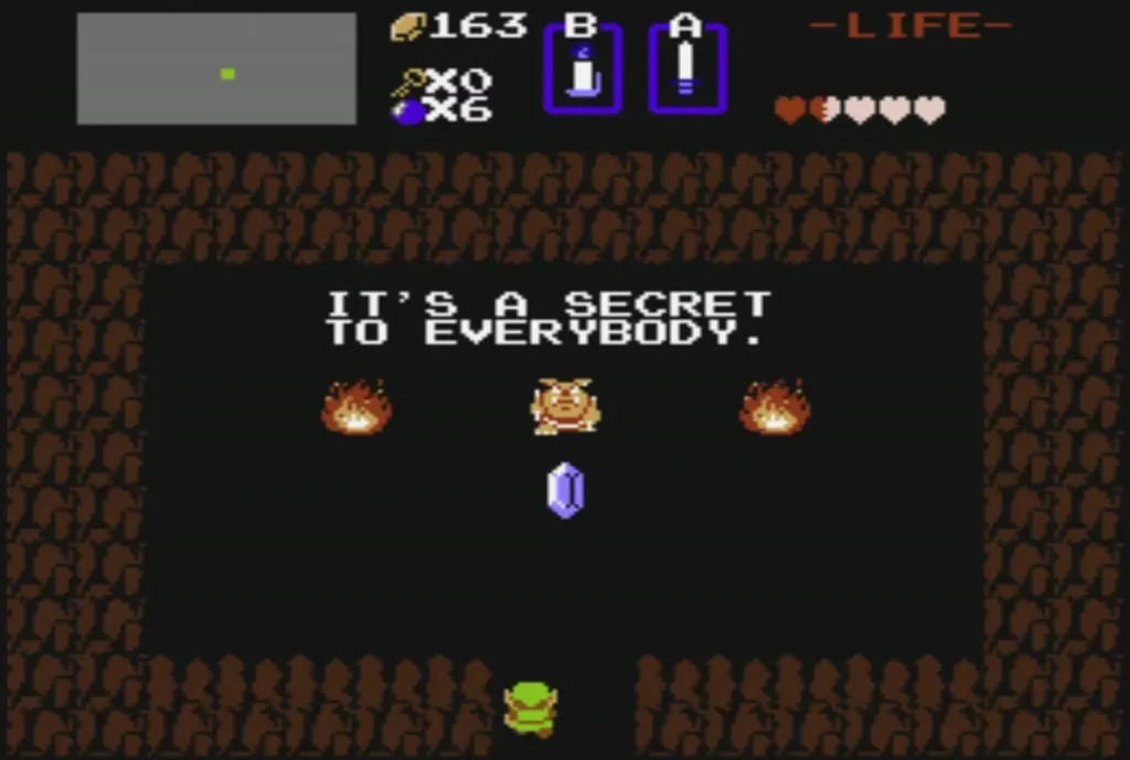 Second secret cave with the same sign and a rupee in front of the figure, rupees at 163 Second secret cave with the same sign and a rupee in front of the figure, rupees at 163