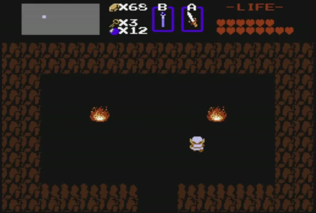 Link in the hidden shop after buying the Monster Bait, rupee count at 68 Link in the hidden shop after buying the Monster Bait, rupee count at 68