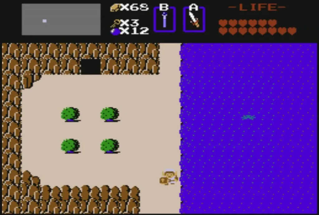 Link on the sand beside the purple lake before Level 7 Link on the sand beside the purple lake before Level 7