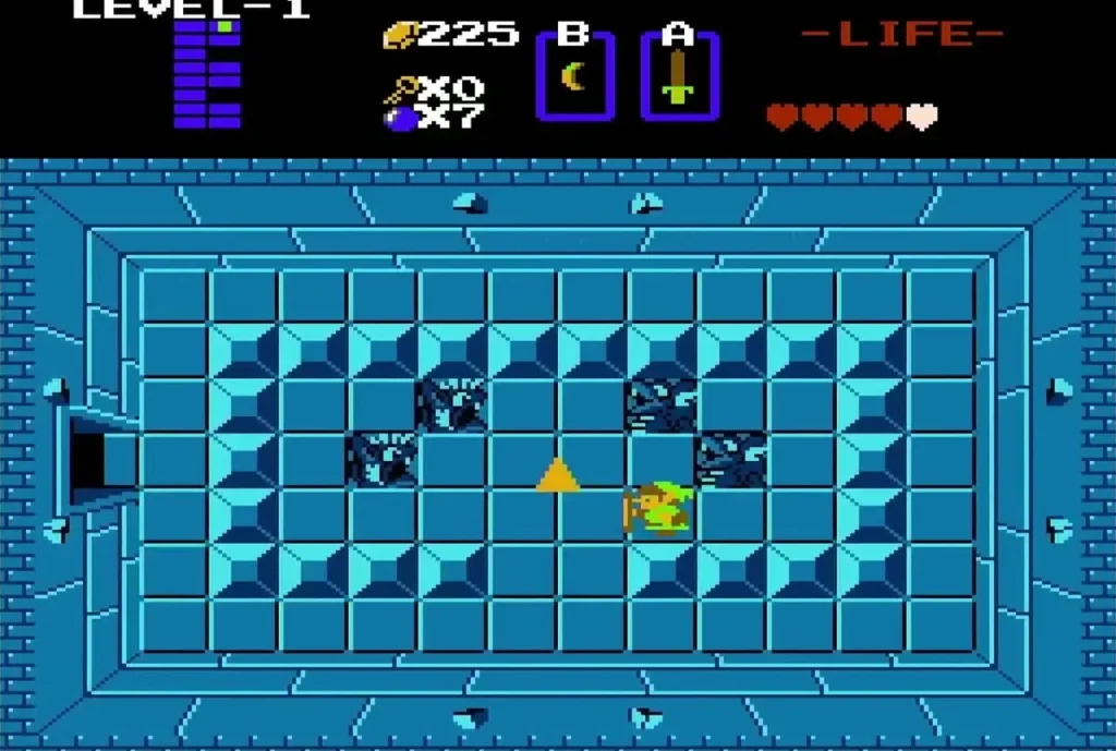 Yellow Triforce piece on the floor of the room beside the boss room Yellow Triforce piece on the floor of the room beside the boss room