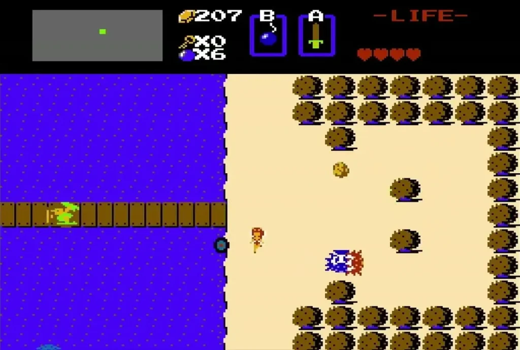 Link on the wooden bridge across the lake toward Level 1 Link on the wooden bridge across the lake toward Level 1