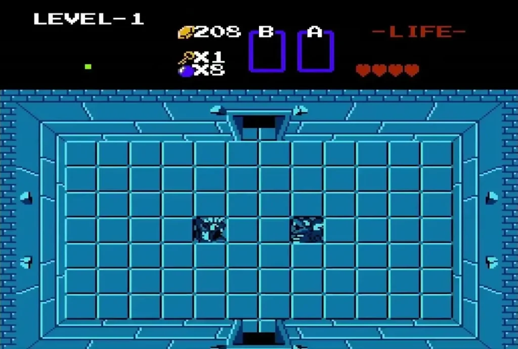 Middle section room with dark block obstacles and a bottom doorway Middle section room with dark block obstacles and a bottom doorway
