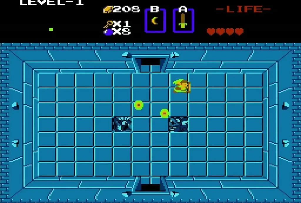 Middle section room with enemies and dark block obstacles Middle section room with enemies and dark block obstacles