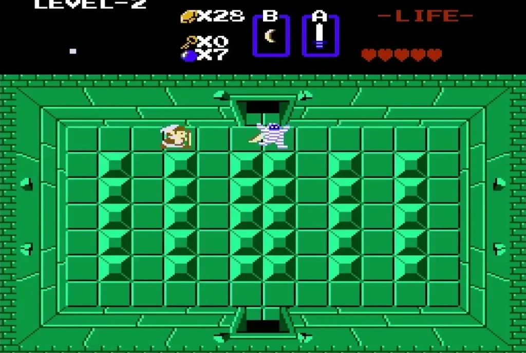 Link beside a Gibdo mummy at the top of a green Level 2 room Link beside a Gibdo mummy at the top of a green Level 2 room