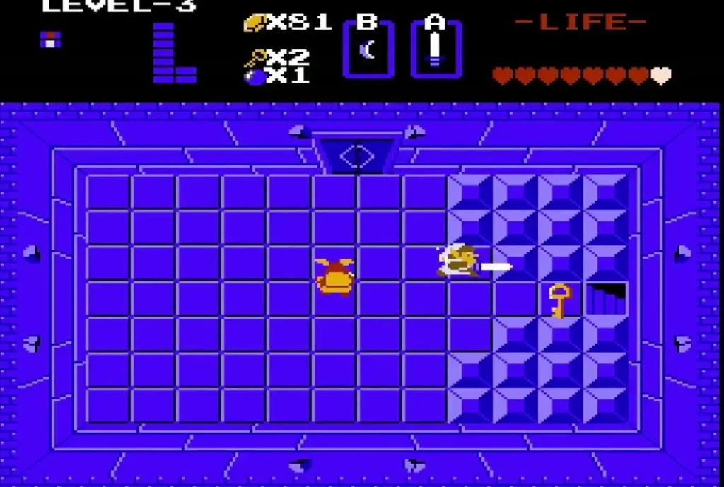 Link in a cleared Level 3 room with a small key on the floor