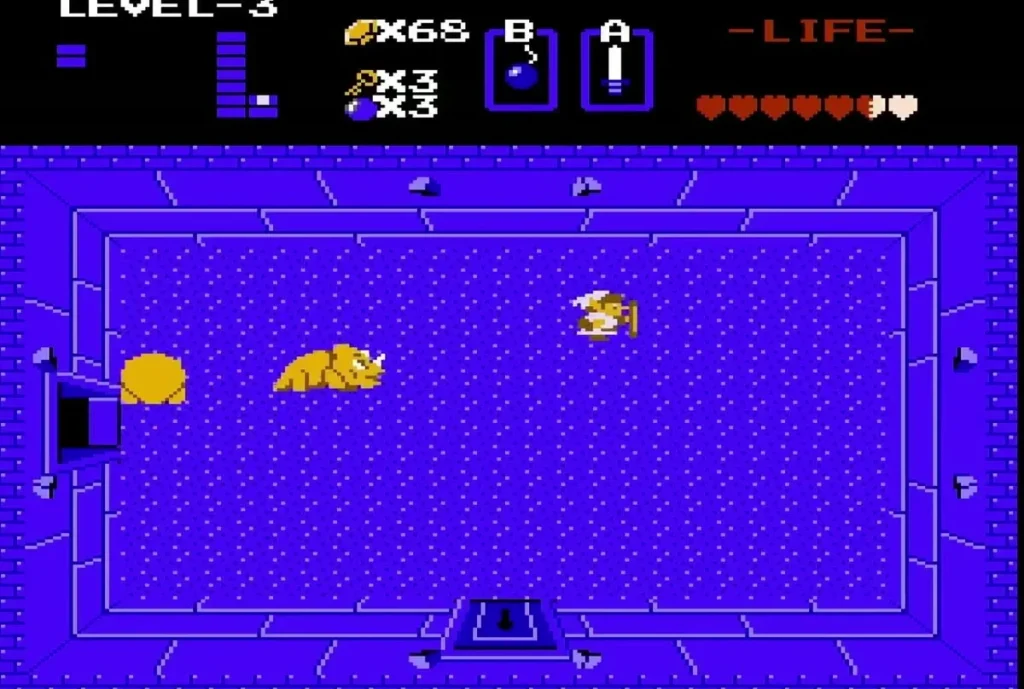Dodongos spread across the boss room, with Link near the right wall