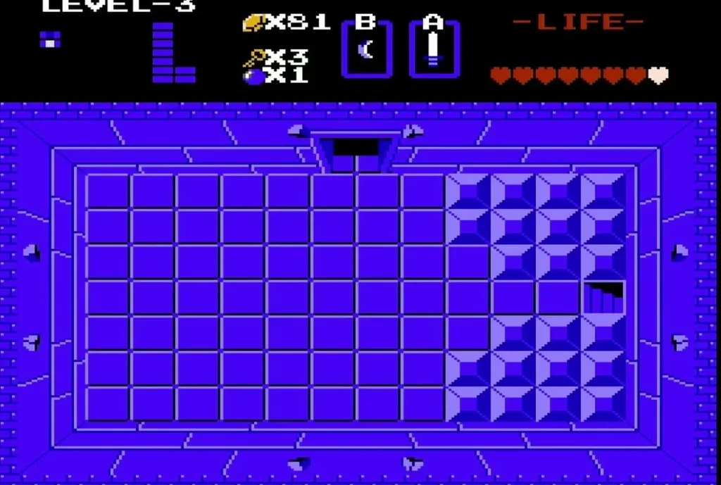 Cleared Level 3 room with the top door open after the Goriyas are defeated