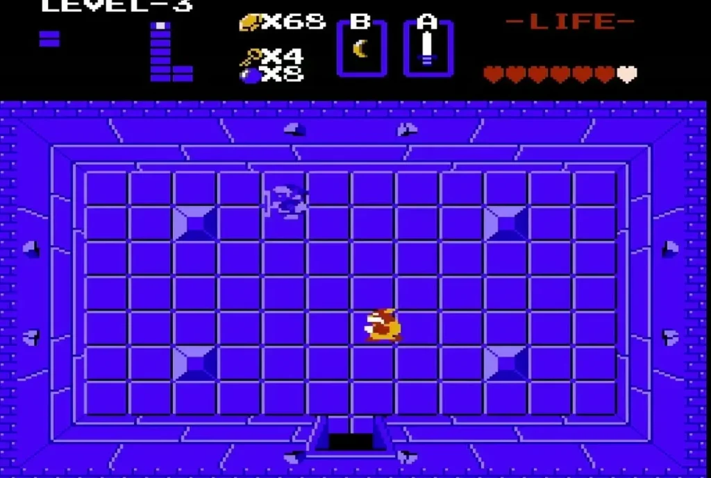 Creature on the floor of a Level 3 room with diamond-patterned tiles