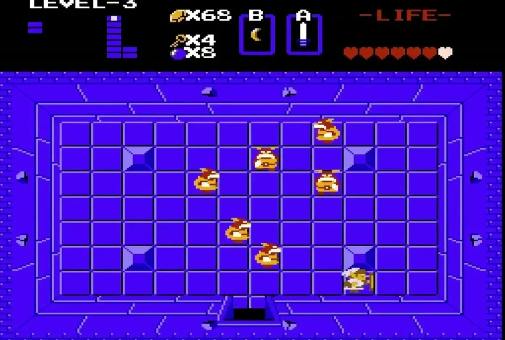 Orange creatures spread across a Level 3 room with diamond-patterned tiles