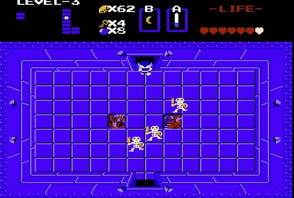 Stalfos skeletons with swords fighting Link in a Level 3 room