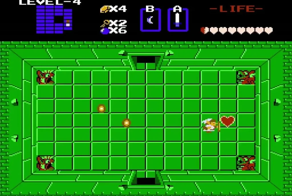 Link beside the Heart Container in the Level 4 boss room Link beside the Heart Container in the Level 4 boss room