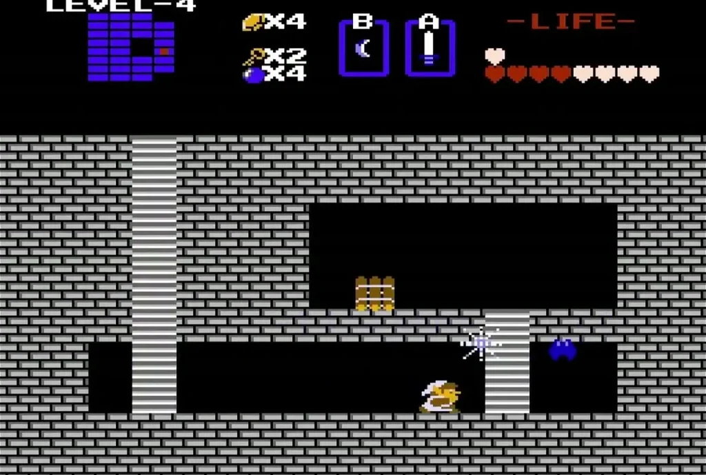 Link at the staircase in the gray-brick room of Level 4 Link at the staircase in the gray-brick room of Level 4
