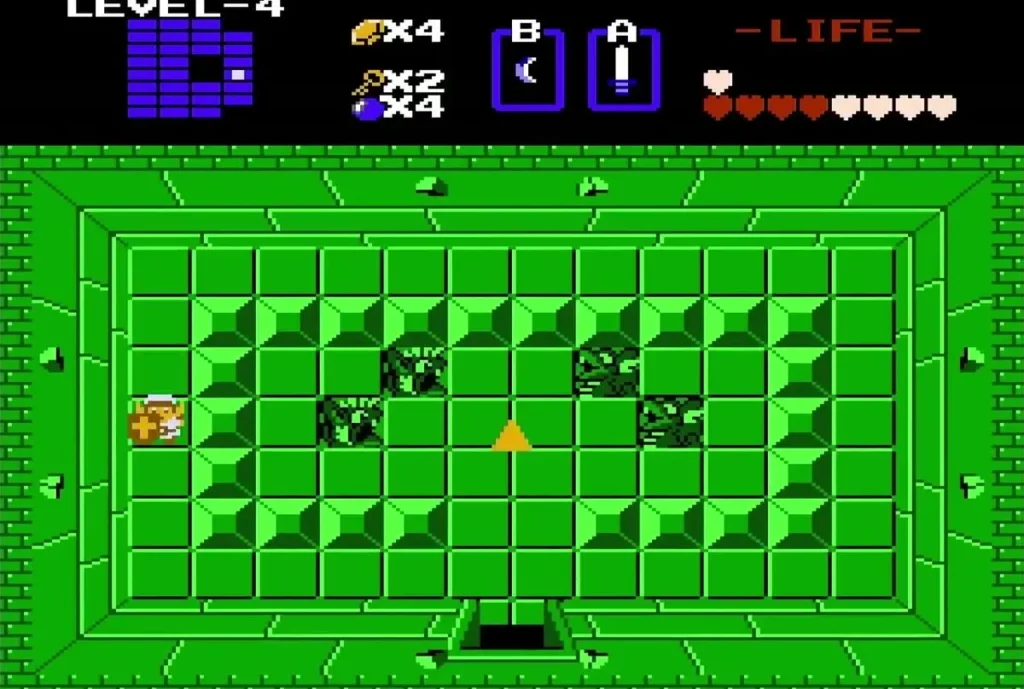 Fourth Triforce piece lying on the floor of a green Level 4 room Fourth Triforce piece lying on the floor of a green Level 4 room